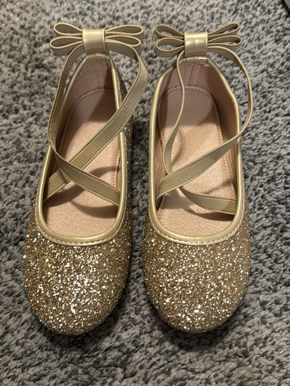SHEIN Gold Glitter Girls Bow Ballet Flats size 29 / US 11.5